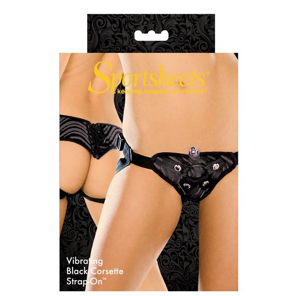 Sportsheets Strap On - Vibrating Corsette Strap-On - Black in Default Title – adult toy for women and couples from Love2b