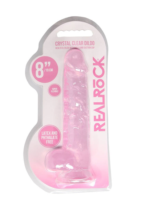 Real Rock Crystal Clear 8" Realistic Dildo With Balls (Pink) in Default Title – adult toy for women and couples from Love2b
