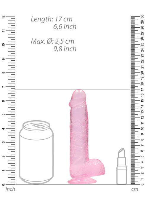 Real Rock Crystal Clear 6" Realistic Dildo With Balls (Pink)