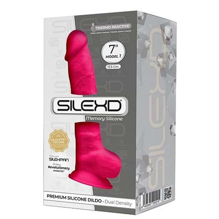 SilexD 7 inch Realistic Silicone Dual Density Dildo with Suction Cup and Balls Pink