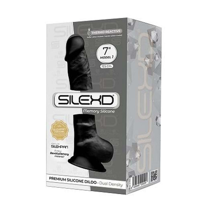 SilexD 7 inch Realistic Silicone Dual Density Dildo with Suction Cup and balls Black