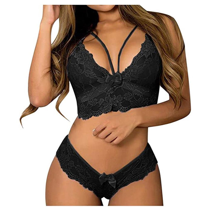 Unleash Your Seductive Side with our Women's Sexy Exotic Lingerie 2 Piece Set in Black!