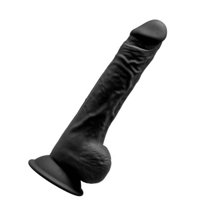 SilexD 9.5 inch Realistic Silicone Dual Density Dildo with Suction Cup with Balls Black