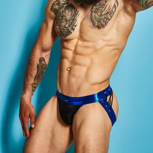 C4M Desire Jockstrap Blue Leatherette