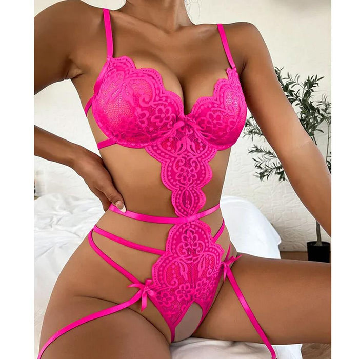 Erotic Sexy Lingerie, Bra, Garter Set Pink