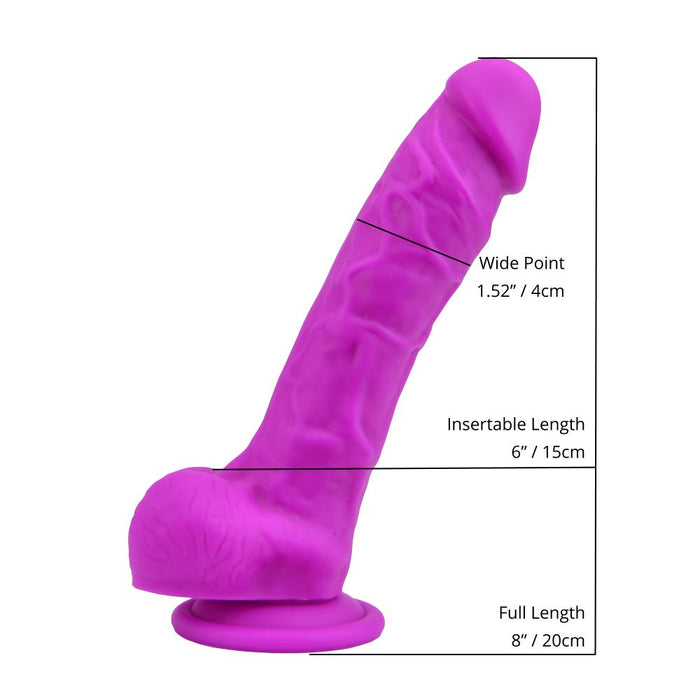 Loving Joy 8 Inch Realistic Silicone Dildo with Suction Cup and Balls Purple