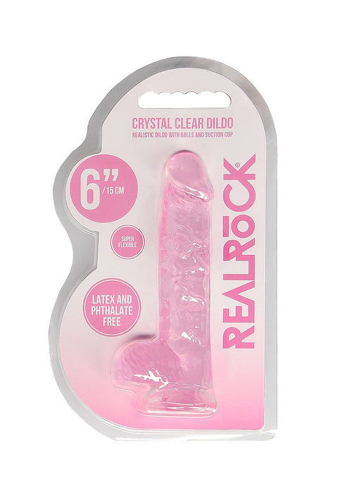 Real Rock Crystal Clear 6" Realistic Dildo With Balls (Pink)