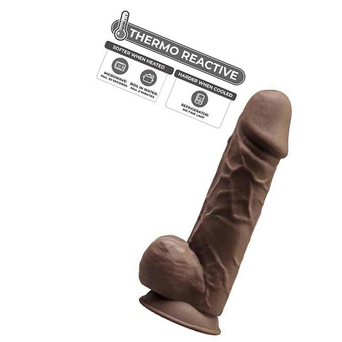 SilexD 8.5 inch Realistic Silicone Dual Density Girthy Dildo with Suction Cup with Balls Brown