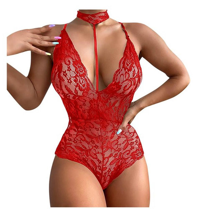 Sexy Erotic Bodysuit Lace Backless Lingerie Red