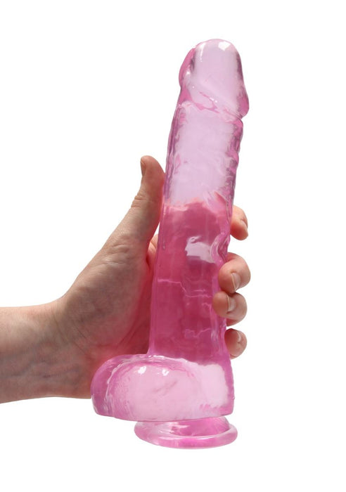 Real Rock Crystal Clear 9" Realistic Dildo With Balls (Pink)