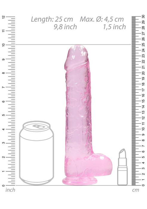 Real Rock Crystal Clear 9" Realistic Dildo With Balls (Pink)