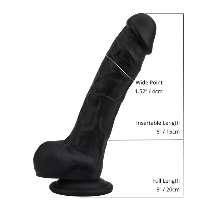 Loving Joy 8 Inch Realistic Silicone Dildo with Suction Cup and Balls Black