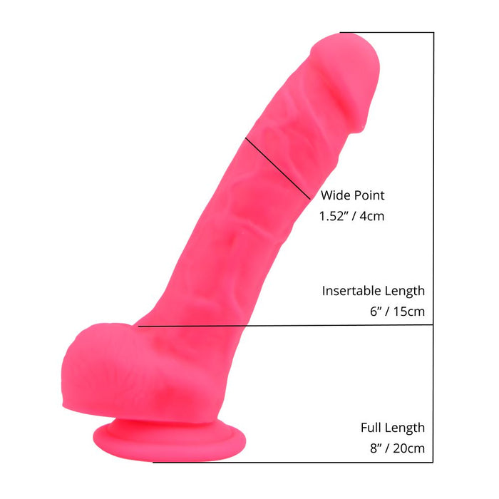 Loving Joy 8 Zoll realistischer Silikondildo mit Saugnapf und Bällen Pink