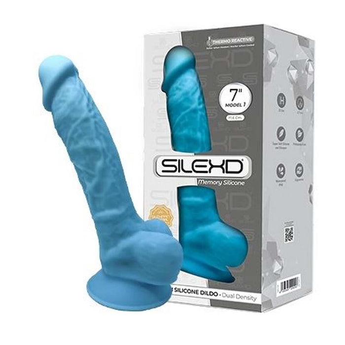 SilexD 7 inch Realistic Silicone Dual Density Dildo with Suction Cup and Balls Blue