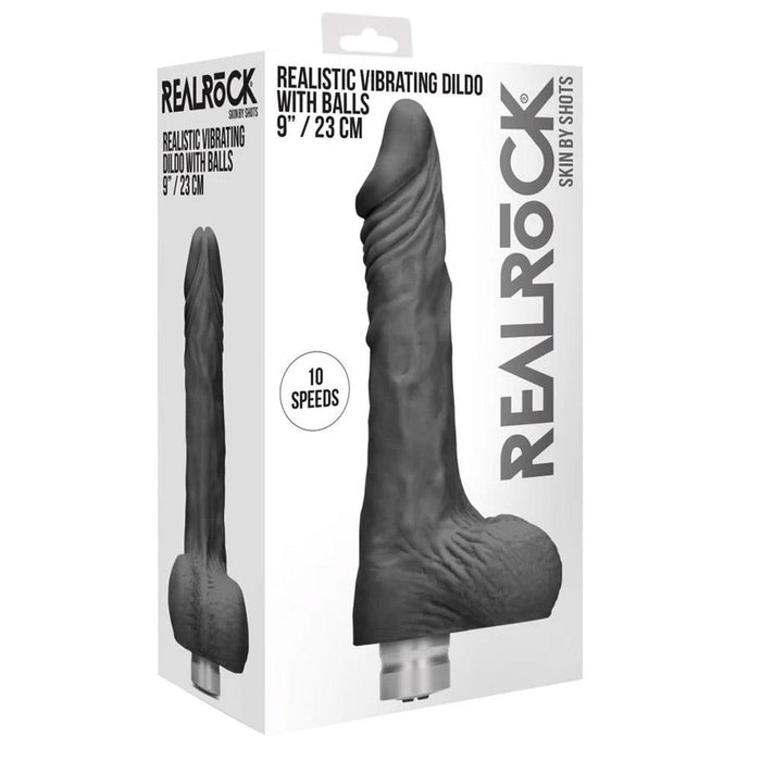 Real Rock - 23 cm Realistic Vibrating Dildo - Black Vibrator