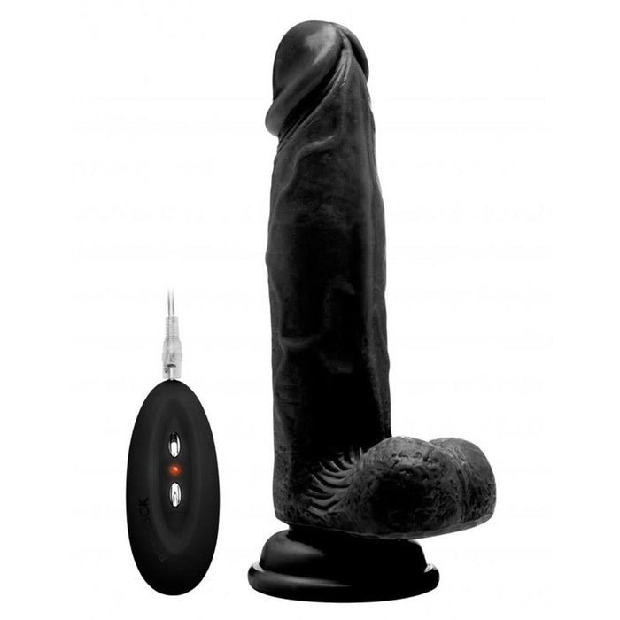 Real Rock - Vibrating Cock & Balls 8 inches - Black Vibrator