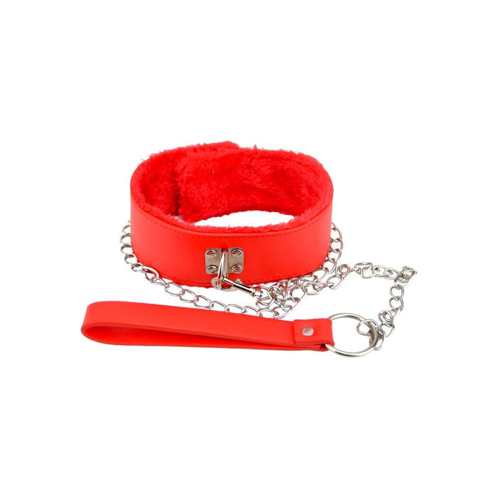 Bound to Please Furry Collar with Leash Red