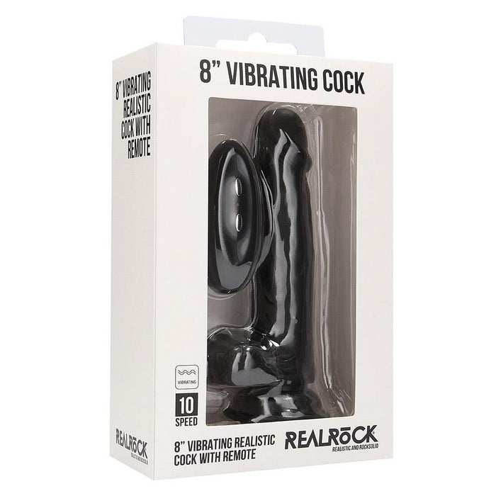 Real Rock - Vibrating Cock & Balls 8 inches - Black Vibrator