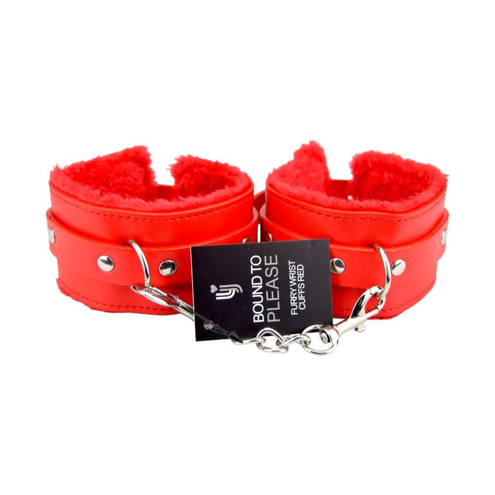 Bound to Please Furry Plush Wrist Cuffs Red